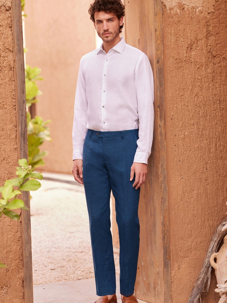 Blue Signature Italian Linen Slim Fit Suit: Trousers - Image 2 of 9