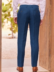 Blue Signature Italian Linen Slim Fit Suit: Trousers - Image 3 of 9