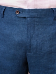 Blue Signature Italian Linen Slim Fit Suit: Trousers - Image 4 of 9