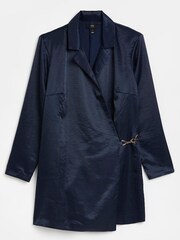 River Island Navy Blue Petite Satin Blazer Dress - Image 4 of 4