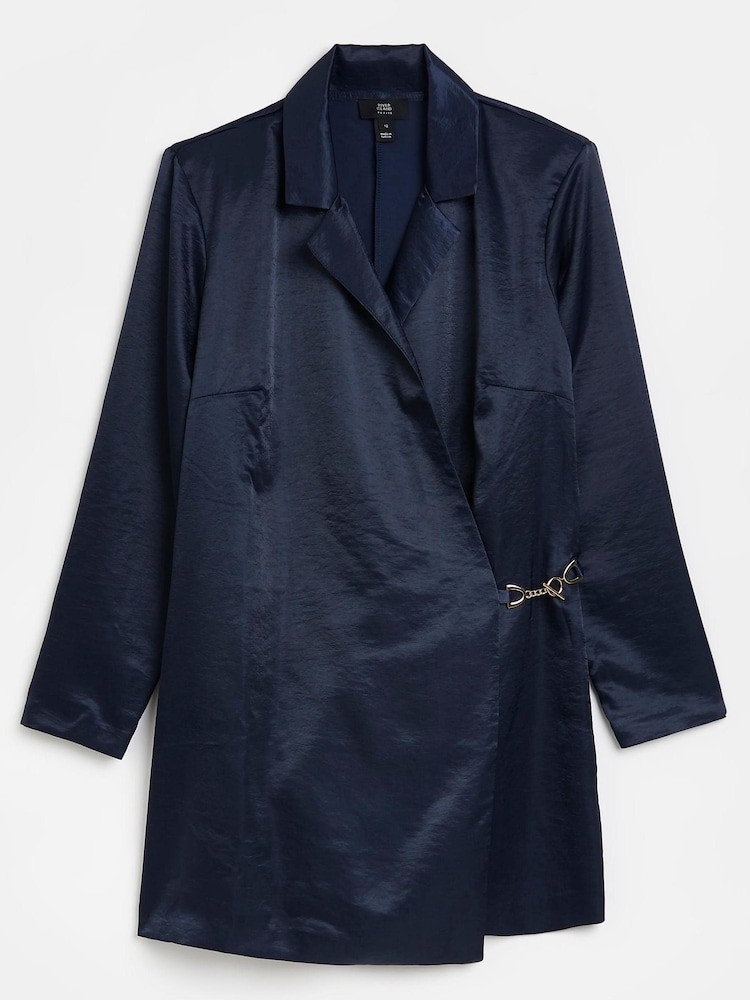 River Island Navy Blue Petite Satin Blazer Dress - Image 4 of 4 River Island Navy Blue Petite Satin Blazer Dress - Image 4 of 4