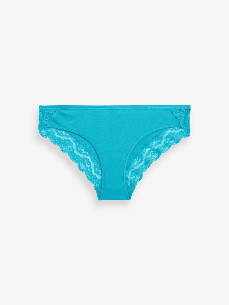 Navy Blue/Aqua Blue/Purple/Cream Bikini Cotton & Lace Knickers 4 Pack - Image 3 of 6