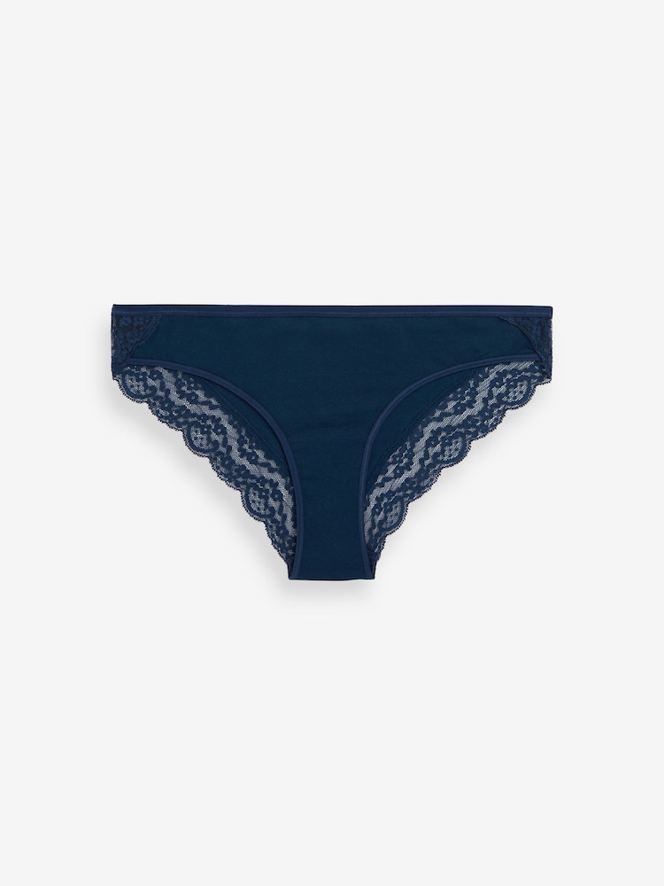Navy Blue/Aqua Blue/Purple/Cream Bikini Cotton & Lace Knickers 4 Pack - Image 5 of 6