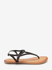 Black Regular/Wide Fit Forever Comfort® Leather Plait Toe Post Flat Sandals - Image 3 of 7