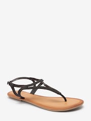 Black Regular/Wide Fit Forever Comfort® Leather Plait Toe Post Flat Sandals - Image 4 of 7