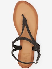 Black Regular/Wide Fit Forever Comfort® Leather Plait Toe Post Flat Sandals - Image 5 of 7