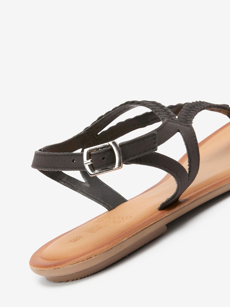 Black Regular/Wide Fit Forever Comfort® Leather Plait Toe Post Flat Sandals - Image 6 of 7
