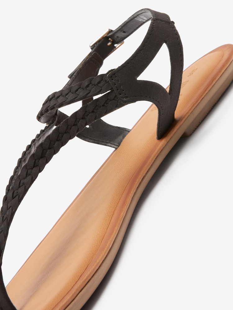 Black Regular/Wide Fit Forever Comfort® Leather Plait Toe Post Flat Sandals - Image 7 of 7