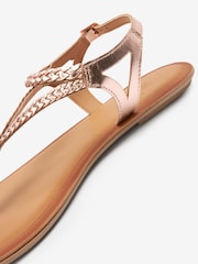 Rose Gold Regular/Wide Fit Forever Comfort® Leather Plait Toe Post Flat Sandals - Image 10 of 11