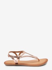 Rose Gold Regular/Wide Fit Forever Comfort® Leather Plait Toe Post Flat Sandals - Image 2 of 11