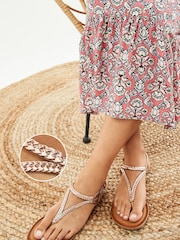Rose Gold Regular/Wide Fit Forever Comfort® Leather Plait Toe Post Flat Sandals - Image 3 of 11
