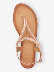Rose Gold Regular/Wide Fit Forever Comfort® Leather Plait Toe Post Flat Sandals - Image 8 of 11