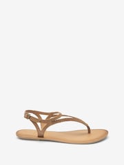Tan Brown Standard/Wide Fit Forever Comfort® Leather Plait Toe Post Flat Sandals - Image 3 of 6