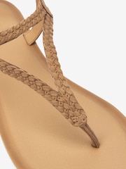 Tan Brown Standard/Wide Fit Forever Comfort® Leather Plait Toe Post Flat Sandals - Image 6 of 6