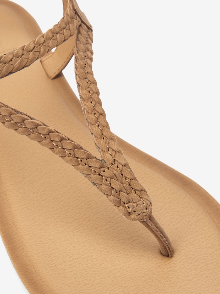 Tan Brown Standard/Wide Fit Forever Comfort® Leather Plait Toe Post Flat Sandals - Image 6 of 6