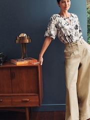 Camel Cotton Wide Leg Trouser - Image 1 of 5