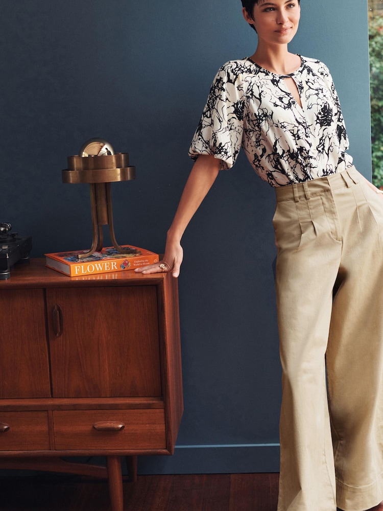 Camel Cotton Wide Leg Trouser - Image 1 of 5