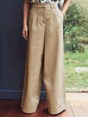 Camel Cotton Wide Leg Trouser - Image 2 of 5