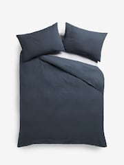 Navy Blue Embossed Geometric Duvet Cover And Pillowcase Set - Image 1 of 3