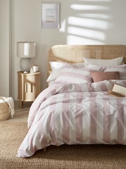 Pink/White Stripe Duvet Cover and Pillowcase Set - Image 1 of 5
