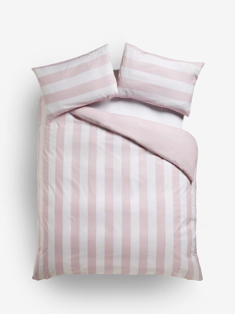 Pink/White Stripe Duvet Cover and Pillowcase Set - Image 5 of 5
