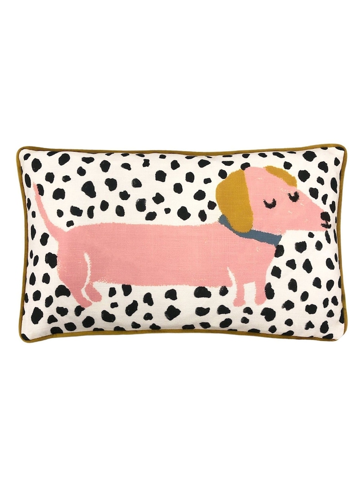 furn. White Woofers Sausage Dog Printed Cushion - Image 1 of 4