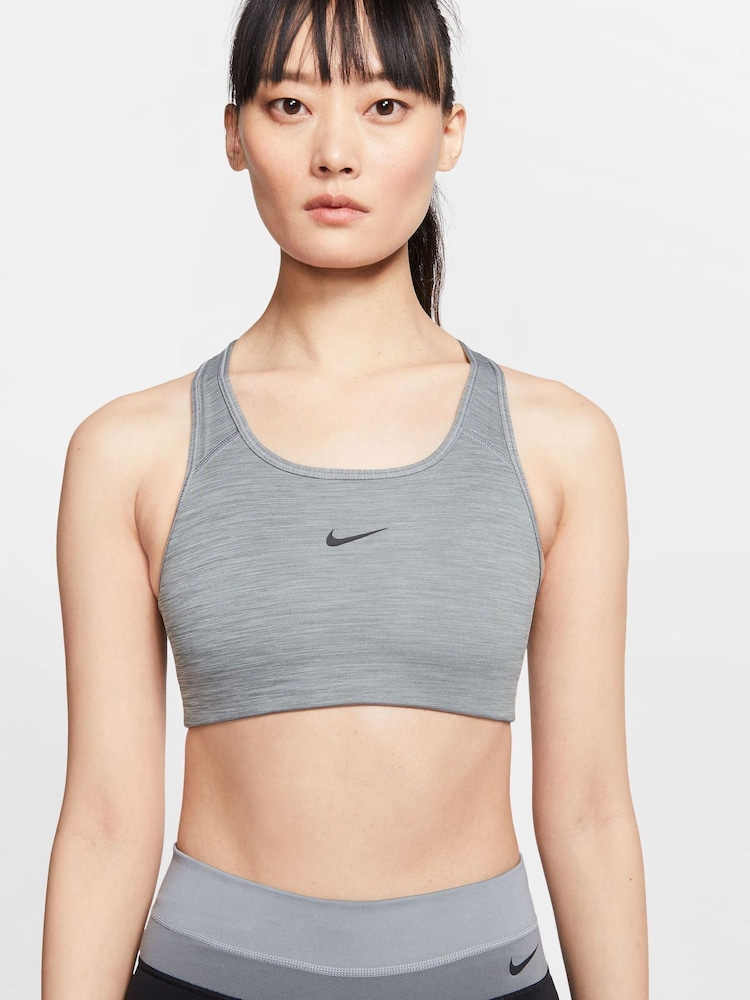 Nike Grey Medium Swoosh Support Sports Bra - Image 1 of 8