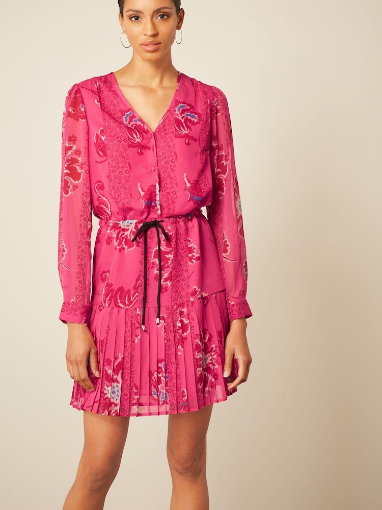 Pink Chiffon Tie Waist Mini Dress - Image 1 of 5 Pink Chiffon Tie Waist Mini Dress - Image 1 of 5