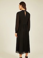 Yumi Black Long Sleeve Embroidered Midi Dress With Pleats - Image 2 of 5