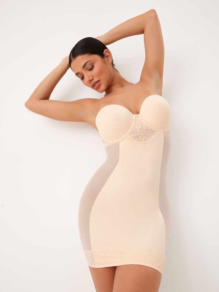 Pastel Rose Nude DD+ Firm Tummy Control Lightly Padded Lace Slip - Image 1 of 8