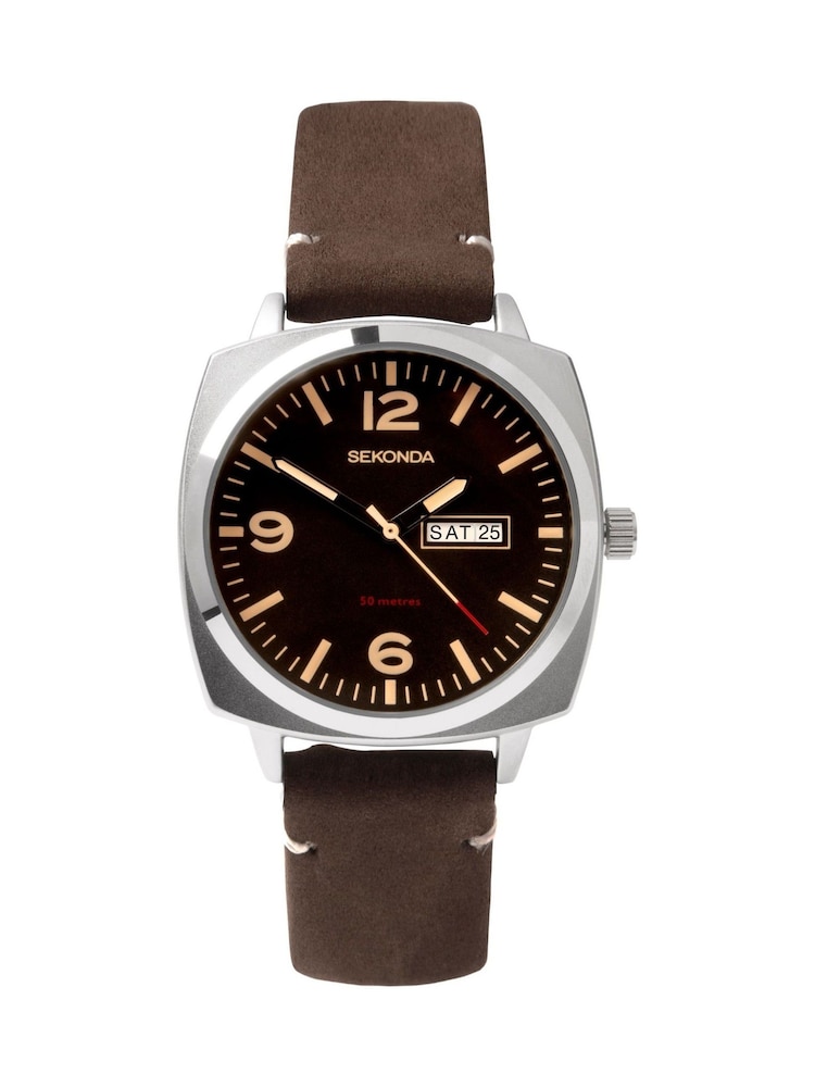 Sekonda Mens Airborne Black Leather Strap Watch - Image 1 of 12