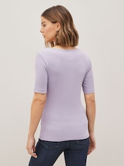 Lilac Purple Ribbed Scoop Neck Half Sleeve T-Shirt - Image 2 of 4