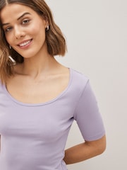 Lilac Purple Ribbed Scoop Neck Half Sleeve T-Shirt - Image 3 of 4