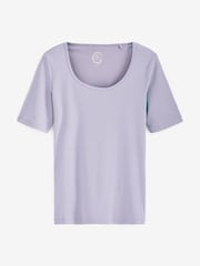 Lilac Purple Ribbed Scoop Neck Half Sleeve T-Shirt - Image 4 of 4