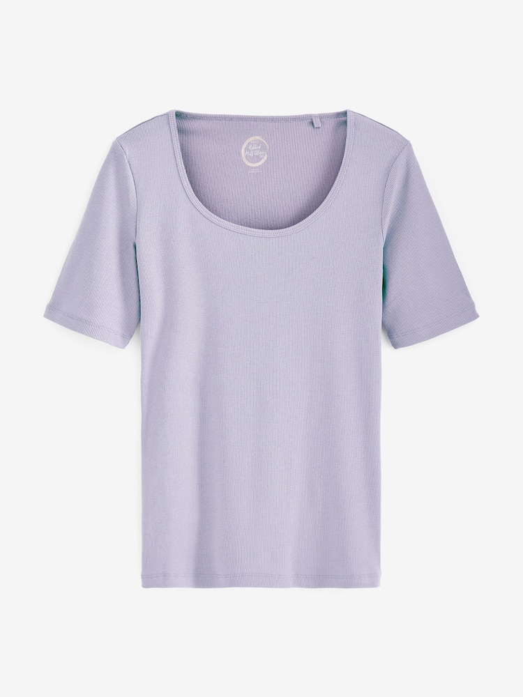 Lilac Purple Ribbed Scoop Neck Half Sleeve T-Shirt - Image 4 of 4