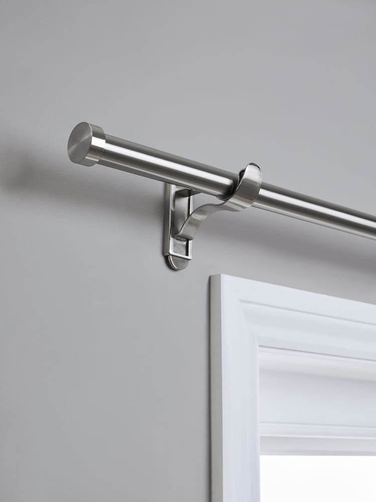 Brushed Silver Klick Fit 28mm Stud Finial Extendable Curtain Pole Kit - Image 1 of 6