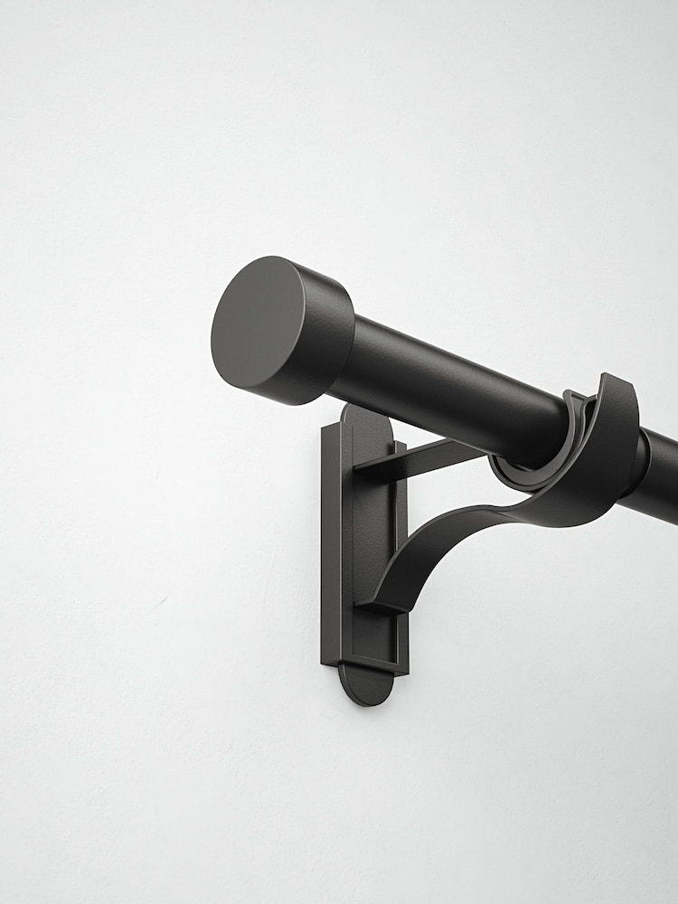 Black Klick Fit 28mm Stud Finial Extendable Curtain Pole Kit - Image 1 of 5
