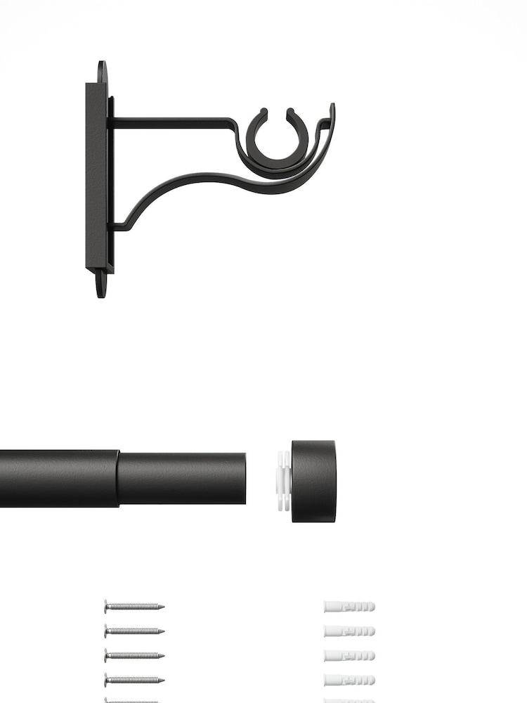 Black Klick Fit 28mm Stud Finial Extendable Curtain Pole Kit - Image 5 of 5