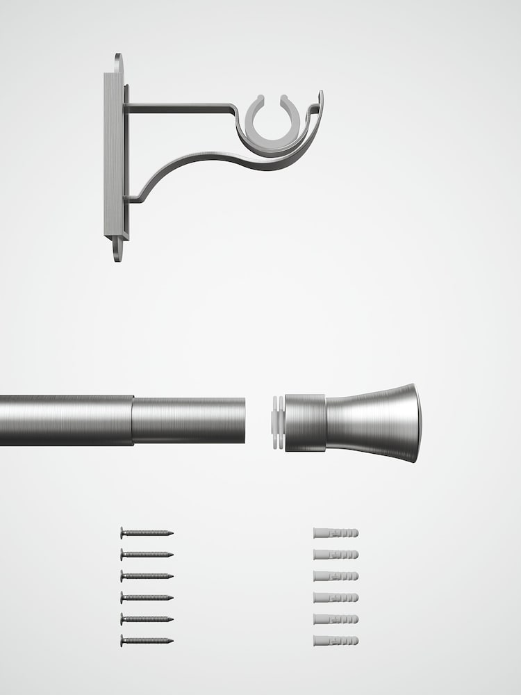 Brushed Silver Klick Fit 28mm Trumpet Finial Extendable Curtain Pole Kit - Image 6 of 6