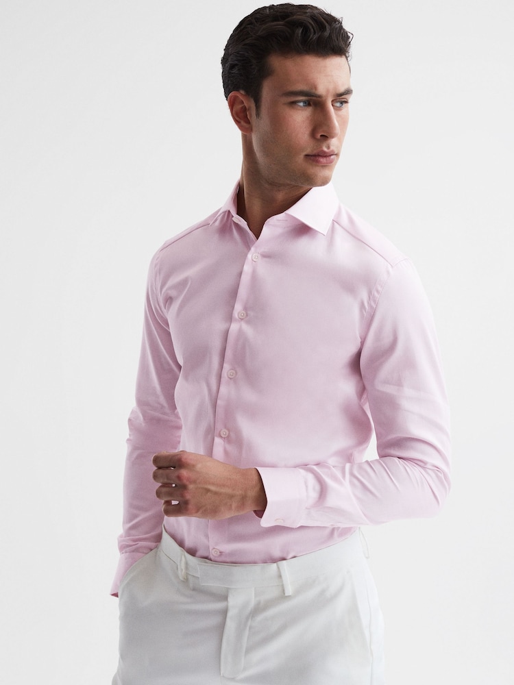 Reiss Pink Remote Slim Fit Cotton Sateen Shirt - Image 3 of 6