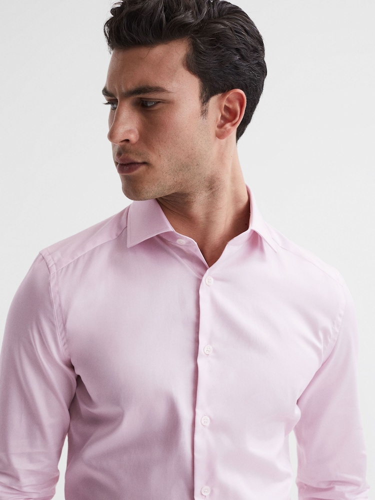Reiss Pink Remote Slim Fit Cotton Sateen Shirt - Image 4 of 6