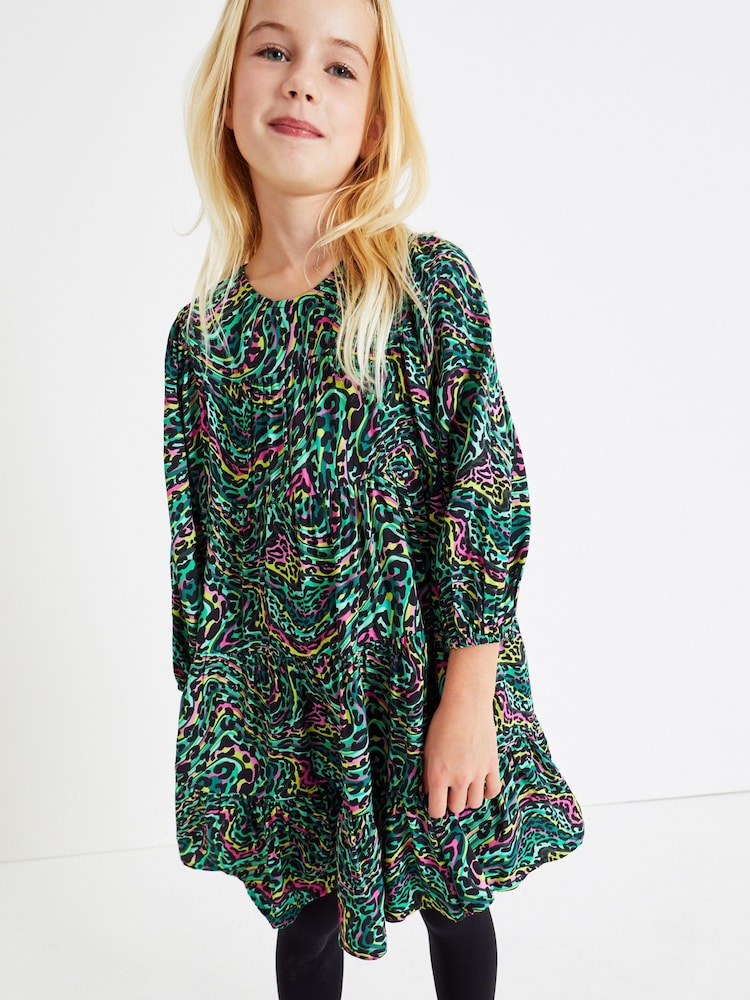 Green Printed Long Sleeves Dress (3-16yrs) - Image 1 of 6