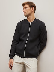 Black Texture Bomber Jacket - Image 1 of 8