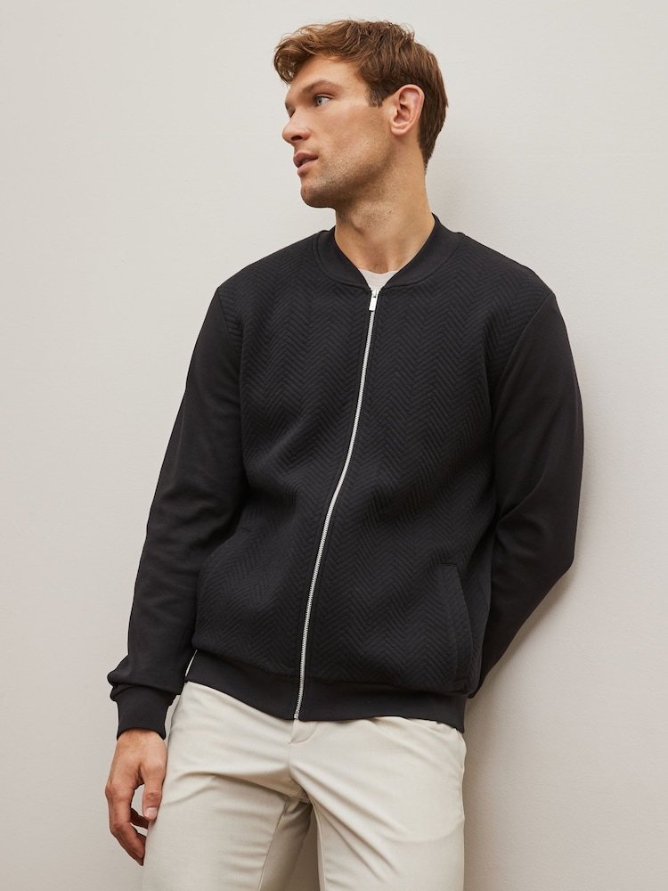 Black Texture Bomber Jacket - Image 1 of 8