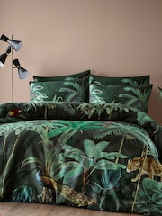 Riva Paoletti Green Siona Tropical Reversible 100% Cotton Duvet Cover and Pillowcase Set - Image 1 of 6
