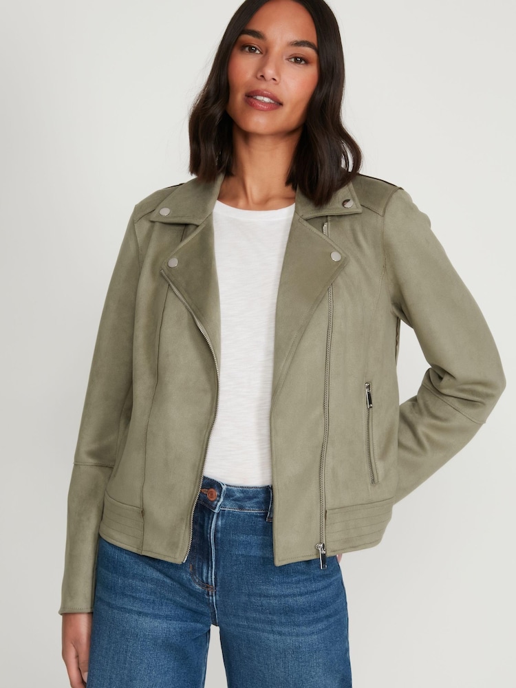 M&Co Green Suedette Biker Jacket - Image 1 of 6