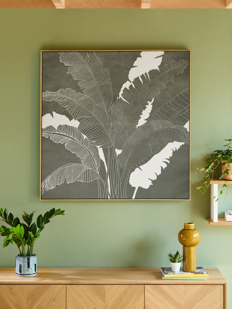 Green/Silver Palm Tree Framed Canvas Wall Art - Image 1 of 6