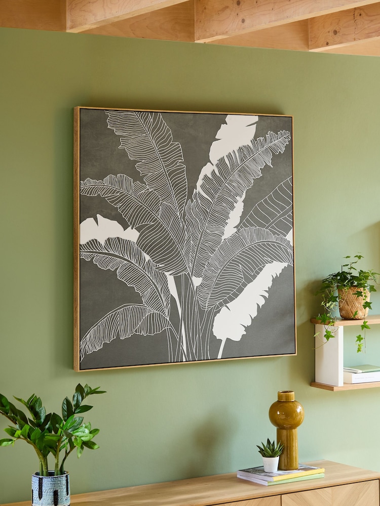 Green/Silver Palm Tree Framed Canvas Wall Art - Image 2 of 6