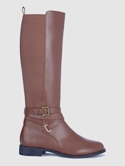Novo Brown Knee High Buckle Detail Jadine Riding Boots - Image 2 of 4
