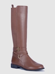 Novo Brown Knee High Buckle Detail Jadine Riding Boots - Image 3 of 4